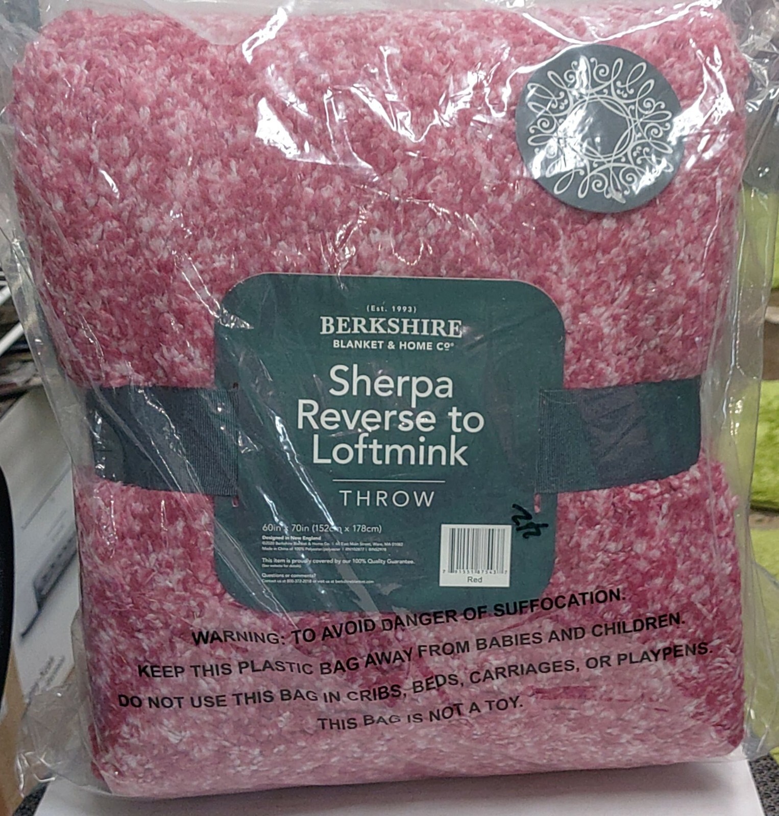 Berkshire Sherpa Reverse to Loftmink Throw 60" x 70" Red  Br