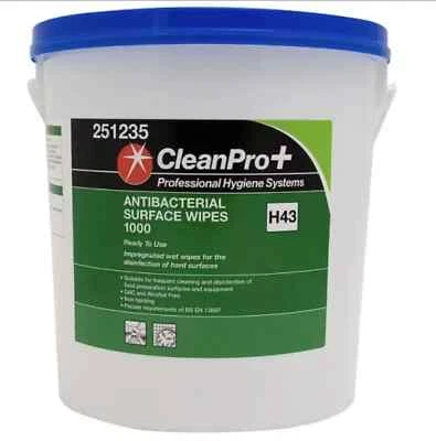 CleanPro+ Antibacterial Disinfectant Surface Cleaning Antibac 1000 Wipes Tub