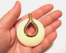 Lanvin Paris Vintage 70s Round Ivory Color Lucite & Gold  Pendant