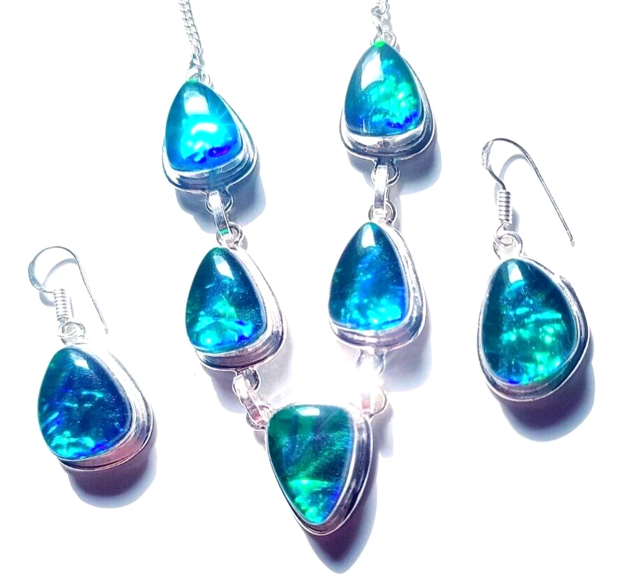 Australian Triplet Opal Gemstone 925 Sterling Silver Handmade Jewelry Necklace - Image 2 of 4