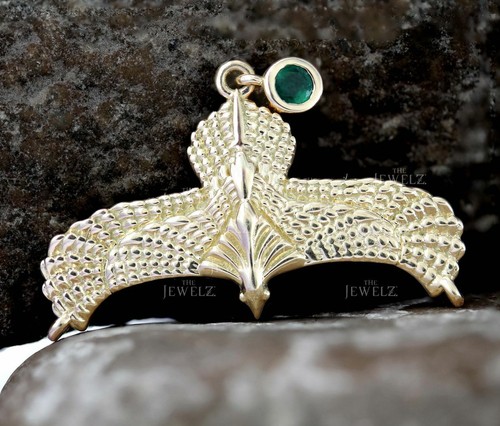 14K Gold 0,10 ct Smaragd Edelstein Vintage Stil Adler feiner Anhänger N... - Bild 11 von 12