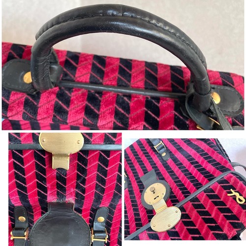 Vintage Roberta di Camerino red and black velvet chevron kelly handbag - Picture 5 of 10