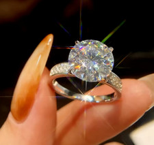 3 Ct Round Cut VVS1 Moissanite Women's Engagement Ring 14K White Gold Plated