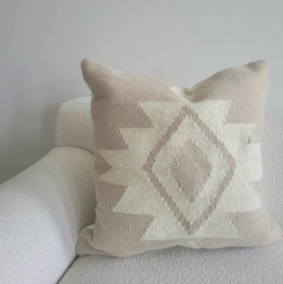 Decorative Kilim Throw Cushion Covers Handmade Wool Pillows Neutral White 18x18''