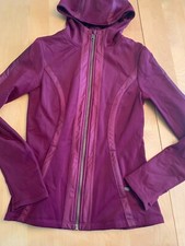 ATHLETA BURGUNDY/PLUM W LIGHT PLUM DETAILS HOODED ZIP UP JACKET SZ XS