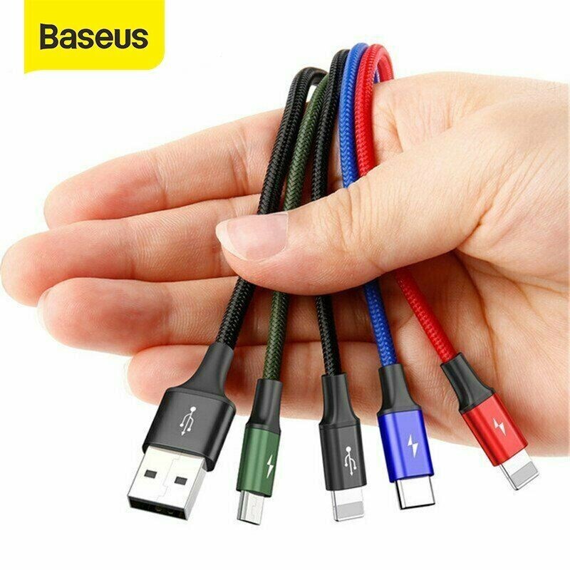 Baseus 4 in 1 Multi USB Cable Fast Charging for iPhone 16 15 Samsung Type C Micr