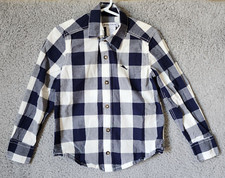 Tommy Bahama Navy Blue Plaid Long Sleeve Button Up Shirt Youth Size Small 5/6