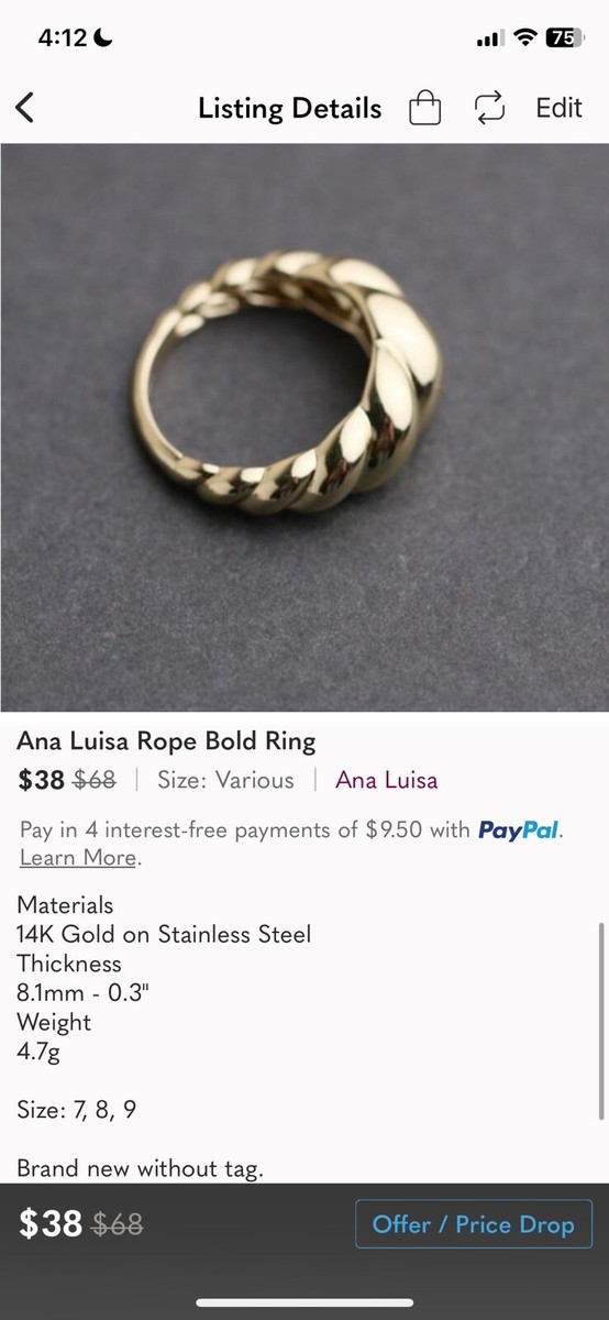 ana luisa ◆ 14Kゴールドのツイストリング*ROPE BOLD Ana Luisa Twist Rope Gold Ring Sz 7 | eBay