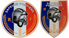 LOT DE 2 AUTOCOLLANTS SAPEURS POMPIERS ROND ET ECUSSON STIKER BSPP TOUTE SURFACE