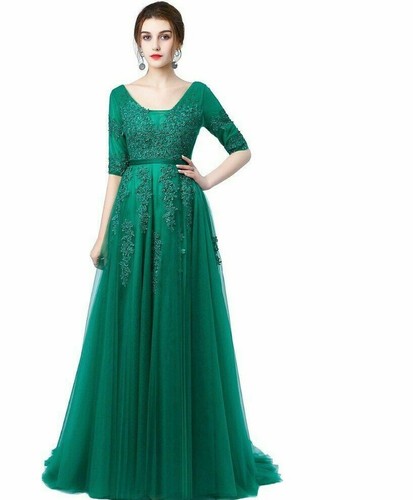Party Gowns Formal Dress Half Sleeves V 
