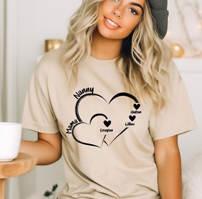 Personalized Nanny Mama Shirt With Kid Names, Custom Mothers Day Tshirt