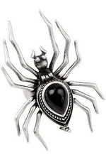 KILLSTAR Widows Spider Poison Ring Black Crystal Statement Piece Hinged Size 8