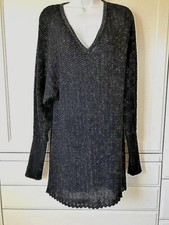 CRISTINA EFFE Italy maglia nera maglione tunica abito corto tg 48 argento metallizzato