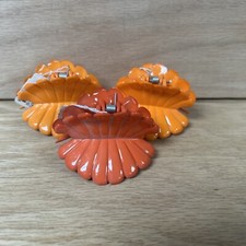 Vtg 1980's Retro Look Hair Claw Clips Set Of 3 Orange Unworn 