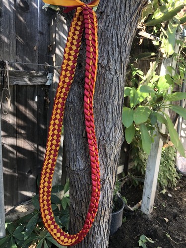 Maroon & Gold Ribbon Double Ribbon Graduation Lei (Custom orders available) - Picture 4 of 5