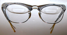 Vintage 4 1/2" - 5 3/4" Art Craft Silver Aluminum Frame Cat Eye Eyeglasses