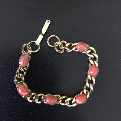 Bracelet Easter Egg Cabochon Orange Gold Tone Retro Costume Vintage 7''