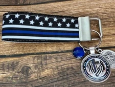 Key Fob Chain Holder Strap Mini Thin Blue Line St. Michael Police Matthew 5:9 3"