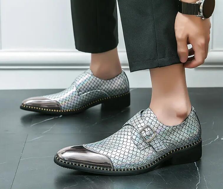 Mens Metal Pointy Toe Dress Business Buckle Shiny Fashion 