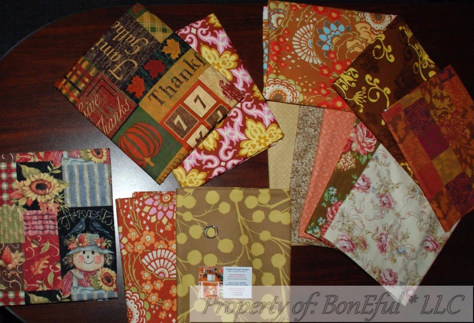 BonEful Fabric 100% COTTON QUILT BOX Scrap VTG Fall Color Flower Leaf Patchwork - Image 3 of 4