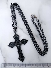 CROSS Necklace Gothic Pendant BLACK XL Big Goth Emo Rock Religios Cosplay Retro