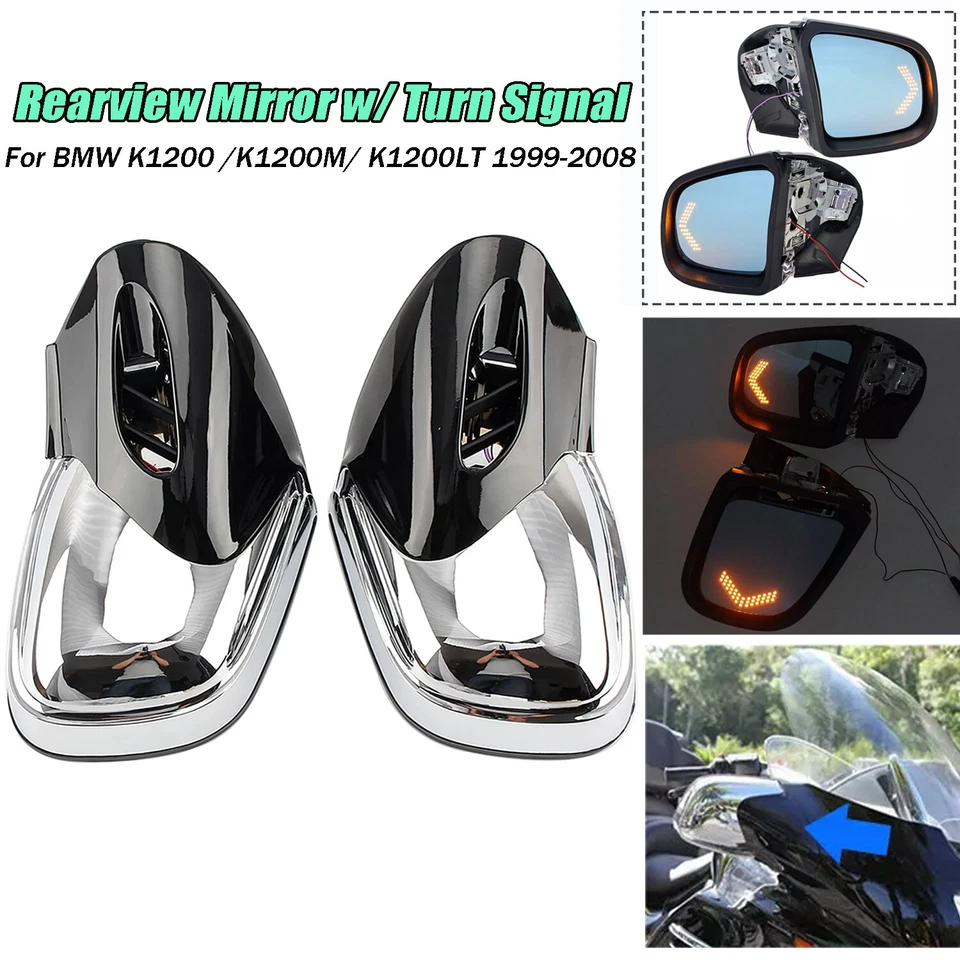 Chrome Rearview Side Mirrors w/ LED Turn Signal For BMW K1200 K1200LT 1999-2008 - Изображение 4 из 4