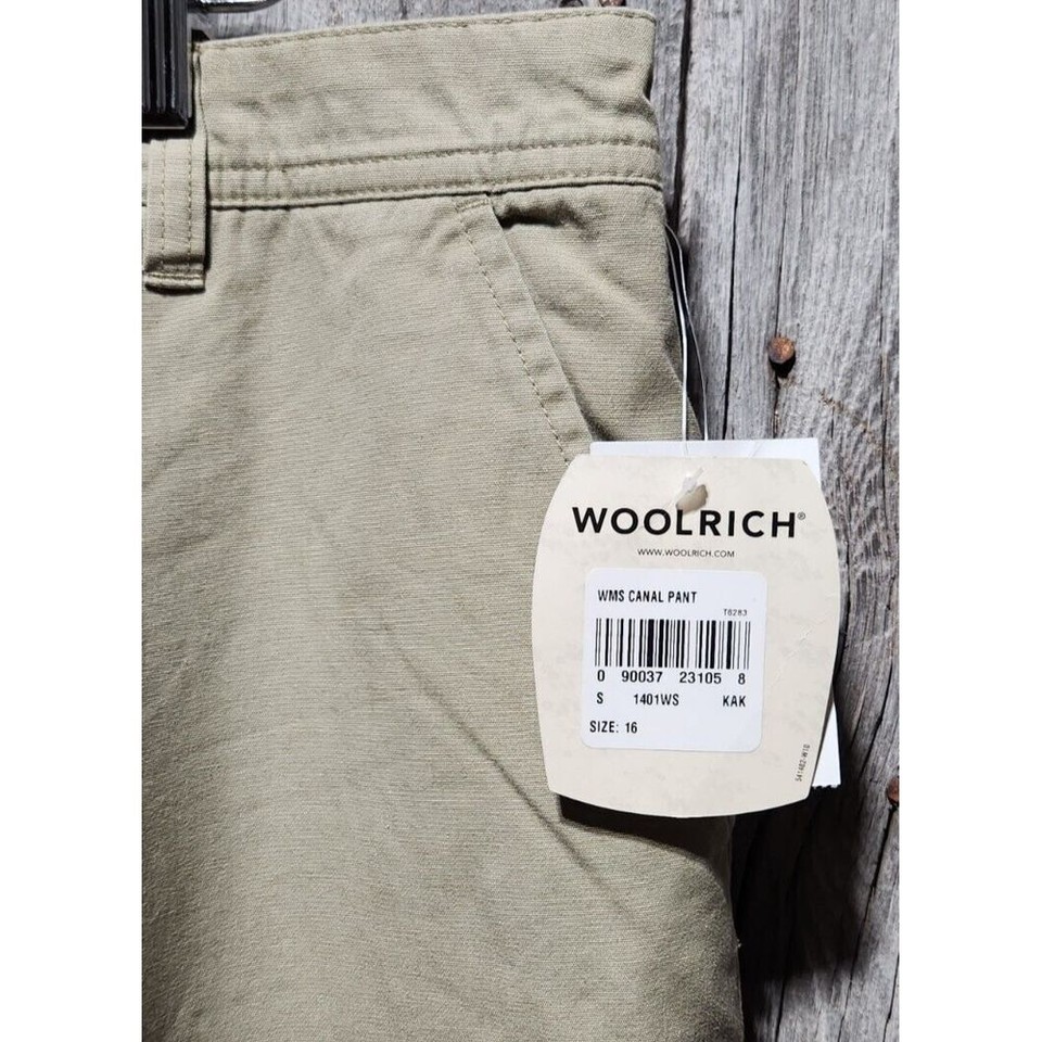 women's WOOLRICH Khaki CANAL Pants adjustable waist flat front Size 16