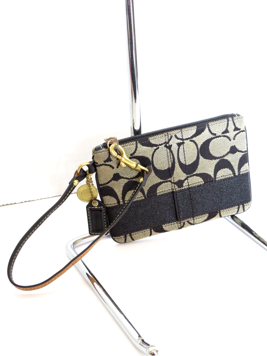 COACH 40028 Signature Corner Zip Jacquard Leather Trim Wristlet