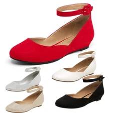 Women Ballet Flat Shoes Ankle Strap Low Wedge Comfortable Dress Flat Shoes