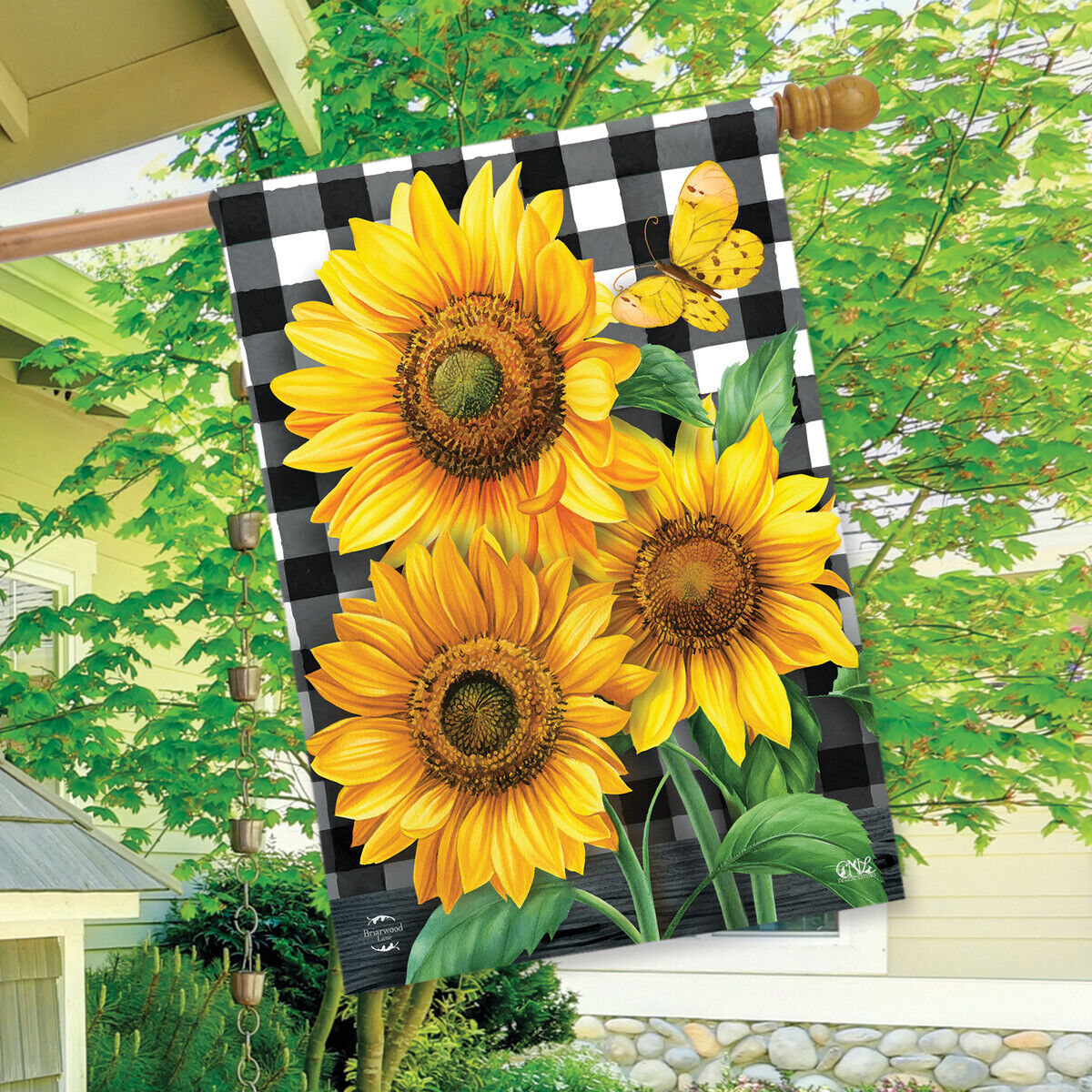 Checkered Sunflowers Summer House Flag Floral Everyday 28