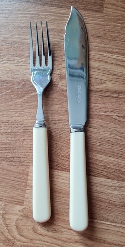 SET 6 ROBINSON SHEFFIELD STAINLESS STEEL FISH EATER SET FAUX BONE HANDLES - Picture 4 of 9
