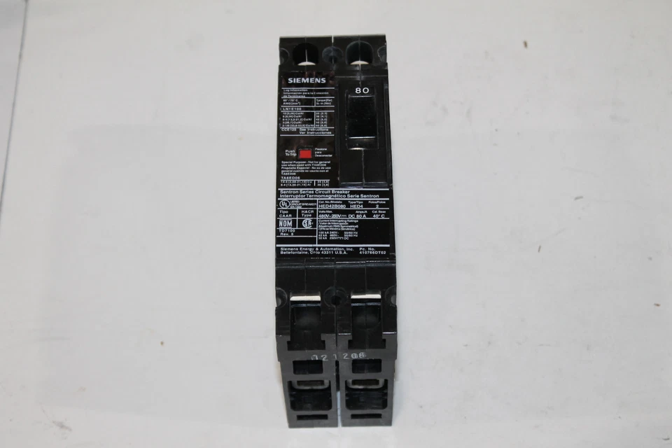 SIEMENS HED42B080L 80A 480V MOLDED CASE CB 42KA AT 480VAC, 2 POLE - Image 4 of 4