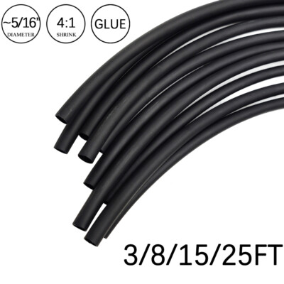 4:1 Heat Shrink Tube-5/16'' Black Dual Wall Marine Adhesive Glue Lined Waterproof