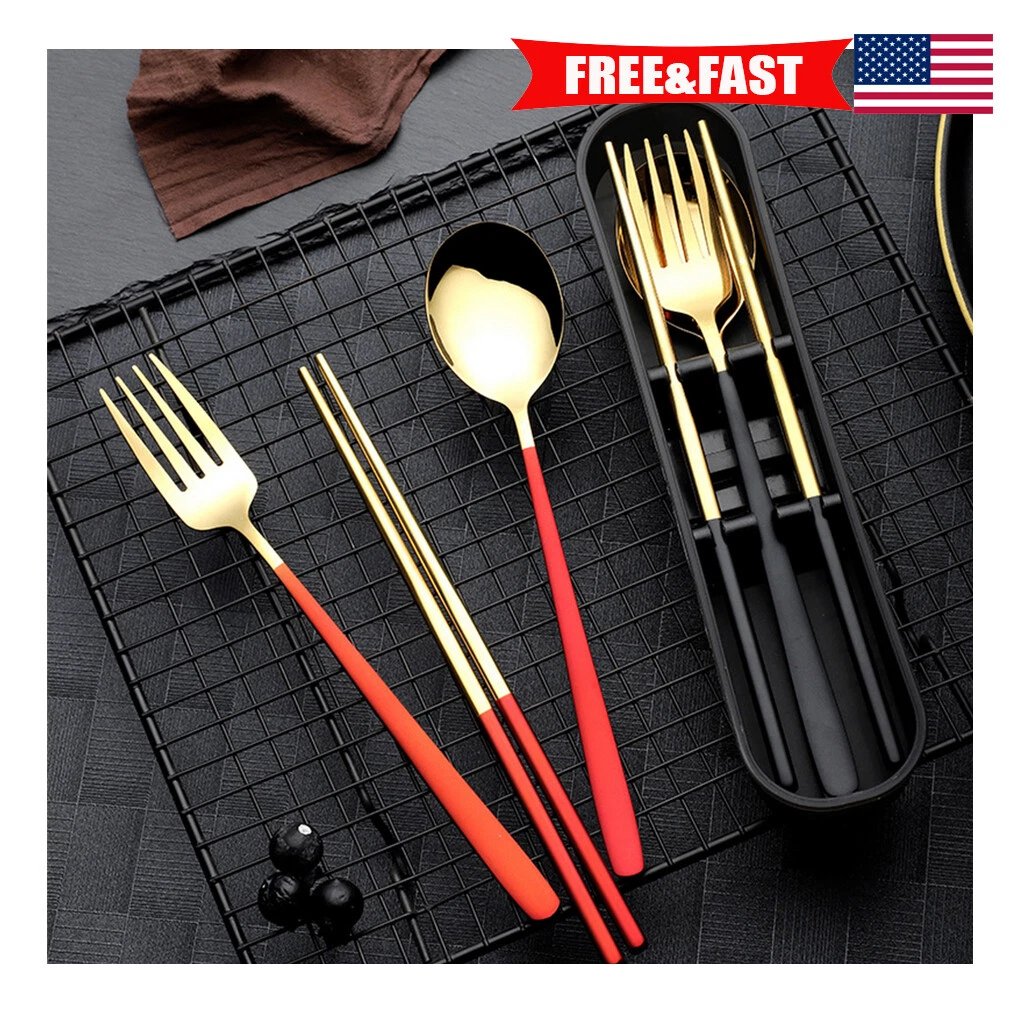 Portable Utensils Travel Camping Cutlery Set Fork Spoon Chopsticks with case