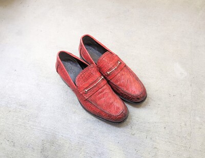 Gucci Horsebit Loafers Crocodile Red Men 7.5 Leather Snaffle  display picture 3