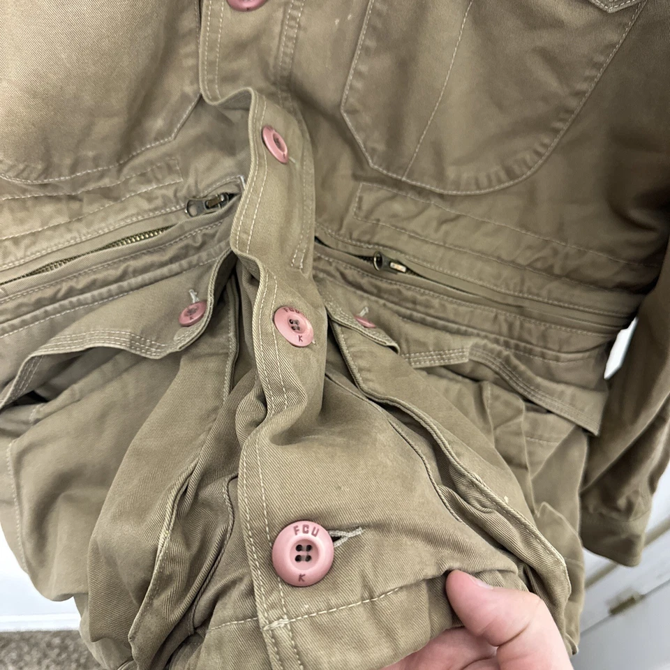 FCUK Men M Cargo Tac Jacket Coat Army Green Canvas Utility - Image 3 of 4