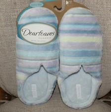 Women' DearFoam Classic Sz XL Blue Stripe Mules Slippers New Fast Shipping