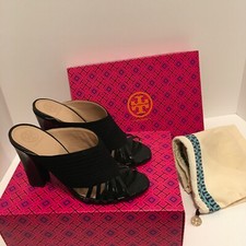 Tory Burch Black Strappy Brida Mule Size 8 Suede and Patent NIB  Dust Bag