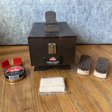 Vtg Kiwi Handcrafted Shoe Valet Box Shoeshine Rest Brushes Polish Accessories