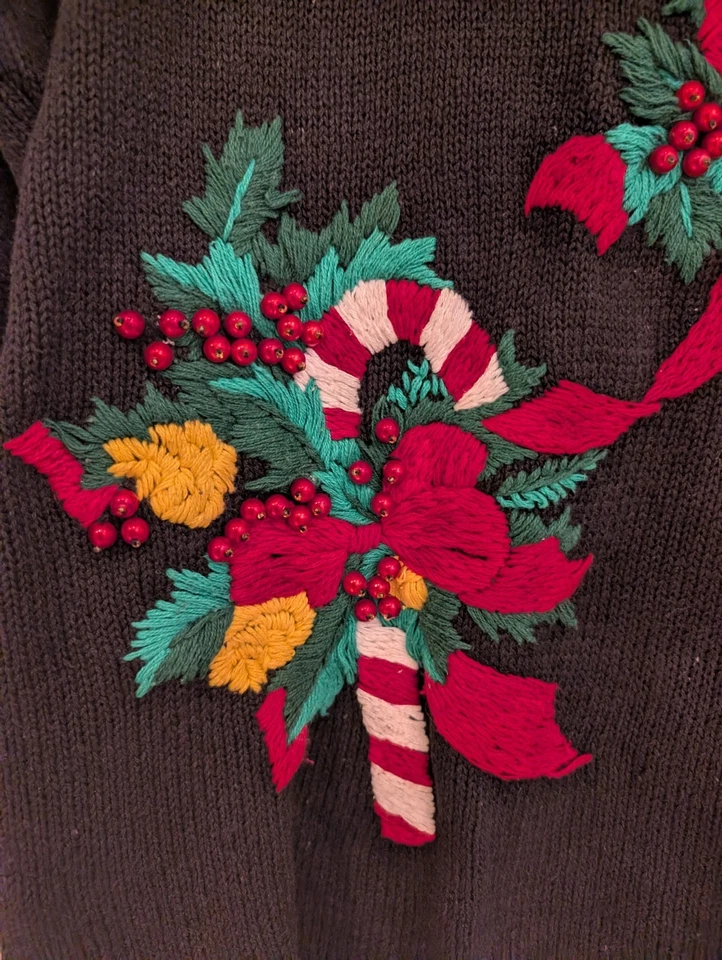 Vintage Nutcracker Christmas Candy Cane Embroidery Holiday Ugly Sweater Medium - Image 4 of 4