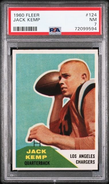 JACK KEMP 1960 FLEER FOOTBALL ROOKIE CARD #124 PSA 7 NM CENTERED!  CHARGERS QB