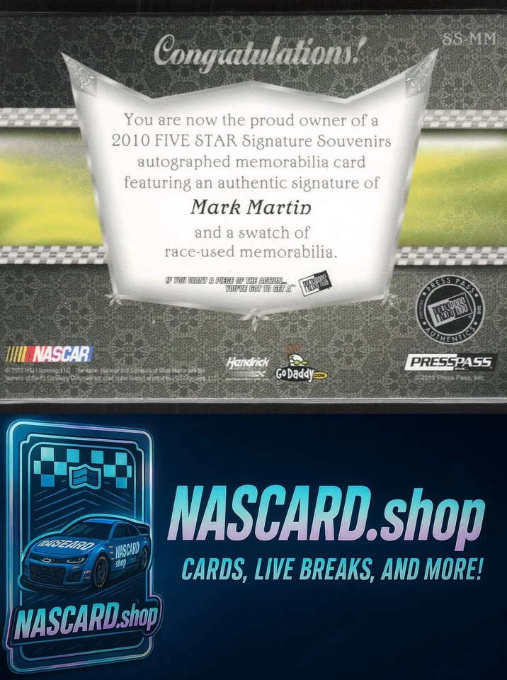2009 Press Pass #SS-MM Mark Martin Sponsor Swatches Select #/10 - Image 2 of 2
