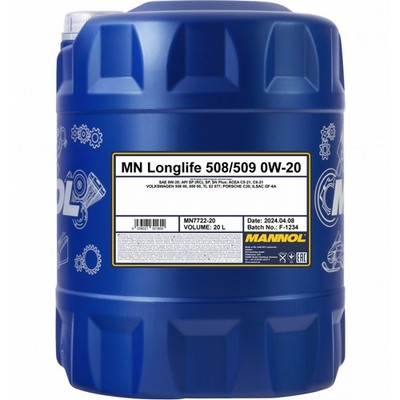 20L MANNOL 0W-20 LONGLIFE 508/509 MOTORÖL passend für VW 508.00 509.00 C20 ÖL