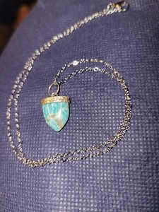 Triangular Apatite Or Amazonite Pendant On Approx 17" Stainless Steel Chain #2