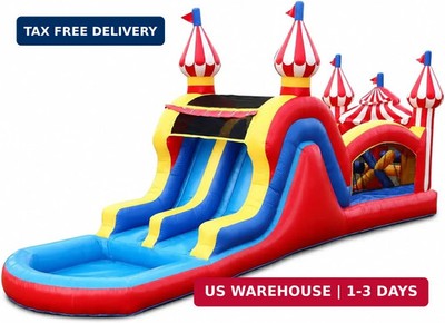28FT Carnival Obstacle Course Water Slide, Wet/Dry Inflatable Bounce House with