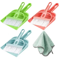 3 Pack Mini Hand Broom and Dustpan Set Small Dust Pans with Brush