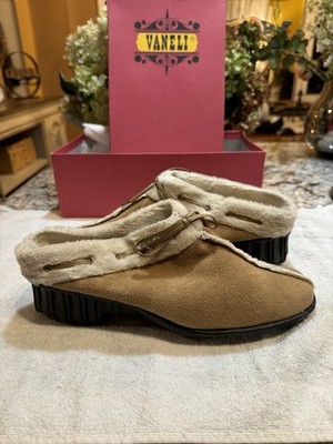 Vaneli Suede Faux Fur Lined Mule Shoes Womens 8M Tan Slip On Clogs