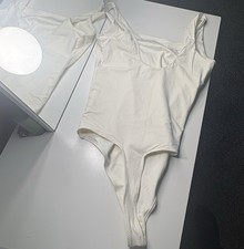 Women's White One-Piece Bodysuit Leotard Style S Regular Stretch Spandex