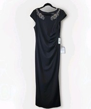 Adrianna Papell $249 Black Beaded Neckline Maxi Dress Size 16 Crepe Evening Gown