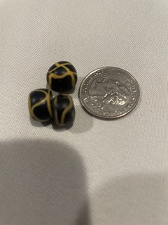 Antique African Yellow Snake Skin On Black Beads